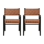 Sillas de comedor de Rubberwood con brazos y cuero trenzado