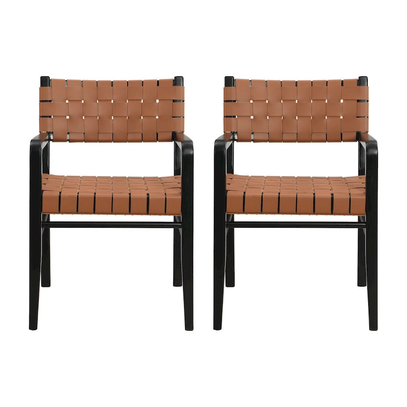 Sillas de comedor de Rubberwood con brazos y cuero trenzado