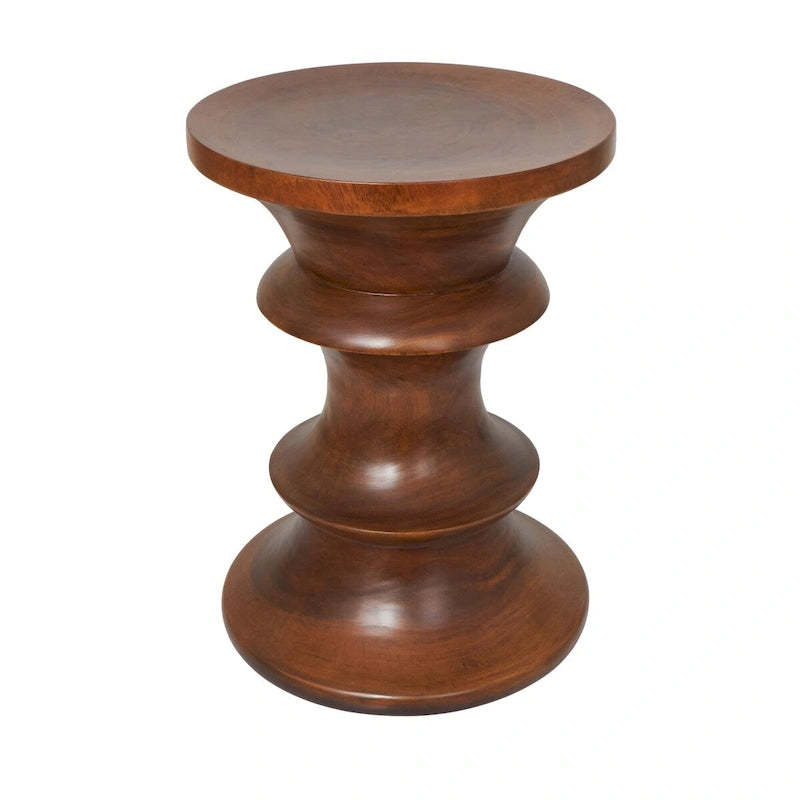 Mesa auxiliar geométrica de madera hecha a mano - Marrón