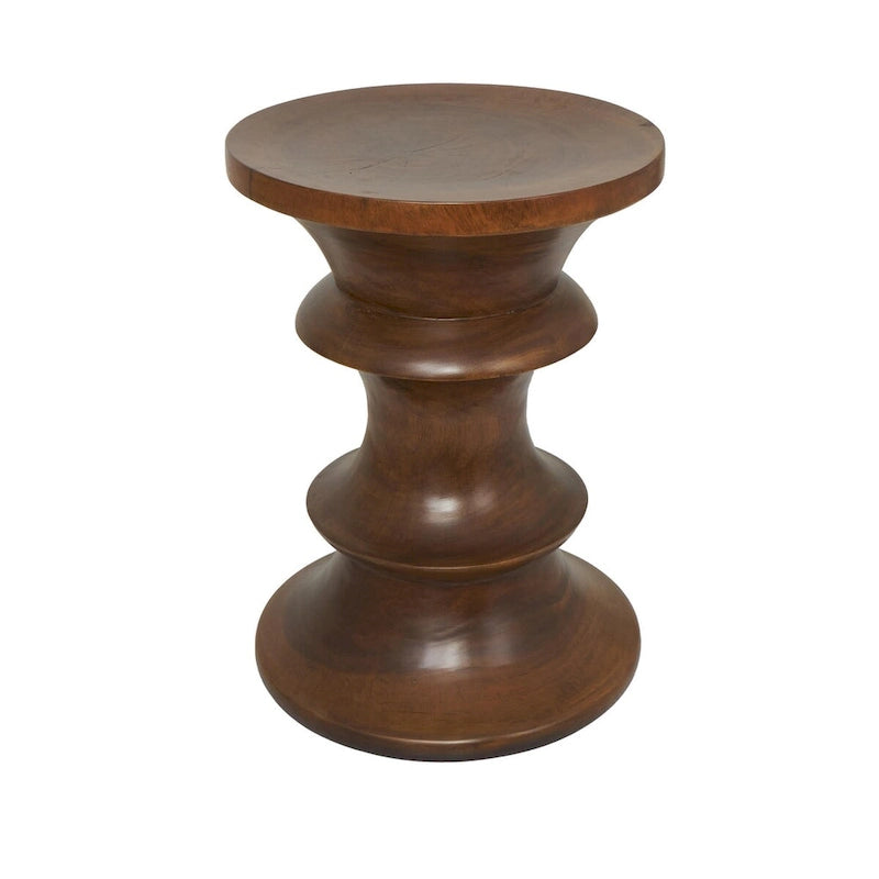 Mesa auxiliar geométrica de madera hecha a mano - Marrón