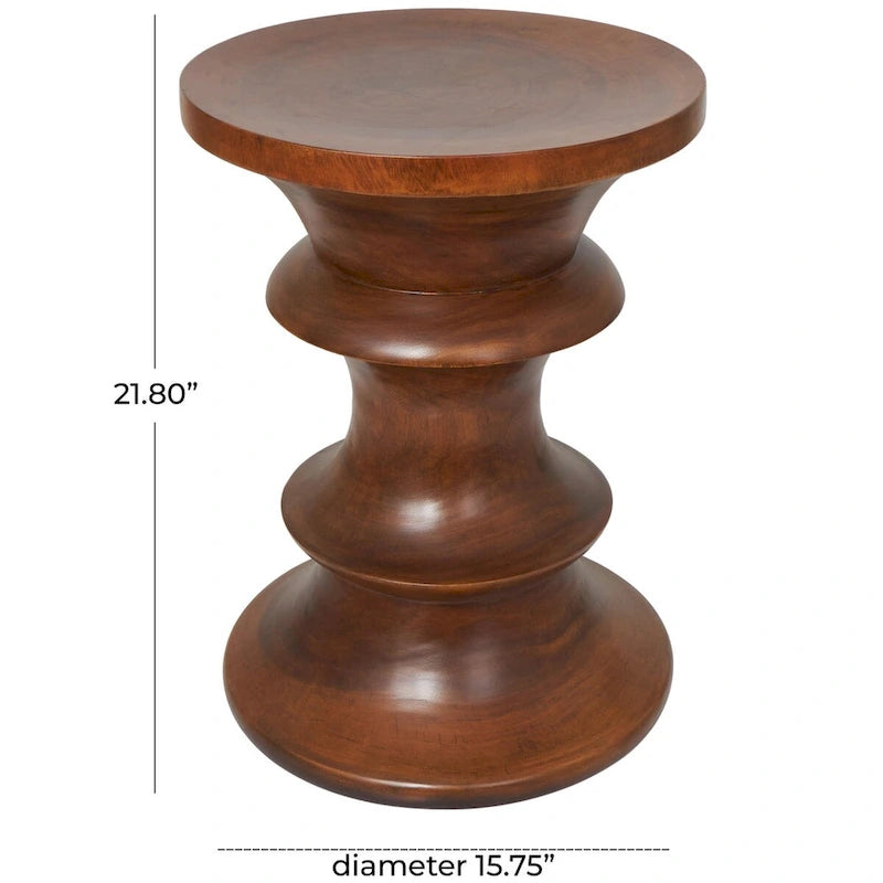 Mesa auxiliar geométrica de madera hecha a mano - Marrón